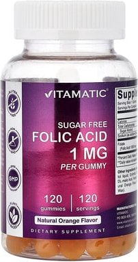 Vitamatic, Folic Acid, Folsäure, natürlicher Orangengeschmack, 1 mg, 120 Fruchtgummis