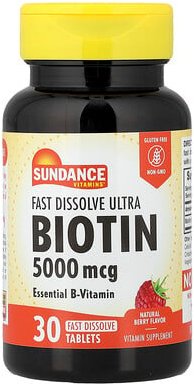 Sundance Vitamins, Biotin, natürliche Beere, 5.000 mcg, 30 schnell auflösende Tabletten