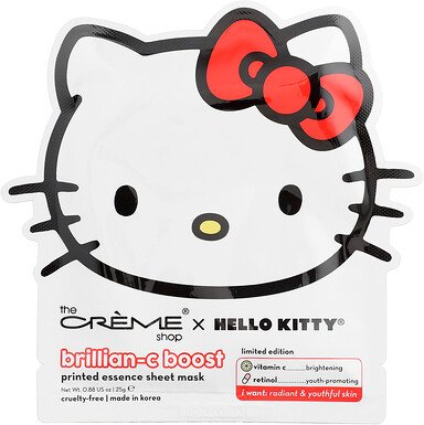 The Creme Shop, Hello Kitty®, Brillian-C Boost, Beauty-Tuchmaske mit bedrucktem Essenz, 1 Tuchmaske, 25 g (0,88 oz.)