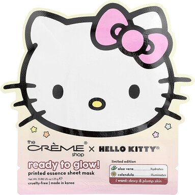 The Creme Shop, Hello Kitty®, Bereit zum Leuchten!, bedruckte Essence Beauty-Tuchmaske, 1 Tuchmaske, 25 g (0,88 oz.)