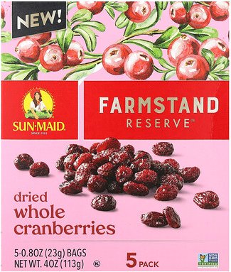 Sun-Maid, Farmstand Reserve™, getrocknete ganze Cranberrys, 5 Packungen, je 23 g (0,8 oz.).