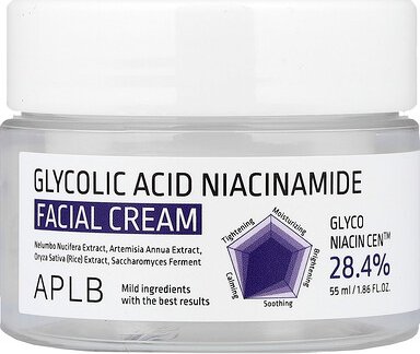 APLB, Glycolic Acid Niacinamide Facial Cream, Gesichtscreme mit Glycolsäure und Niacinamid, 55 ml (1,86 fl. oz.)