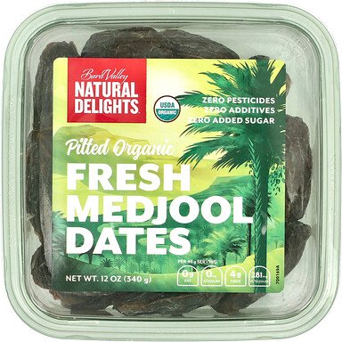 Natural Delights, Pitted Organic Fresh Medjool Dates, entsteinte frische Bio-Medjool-Datteln, 340 g (12 oz.)