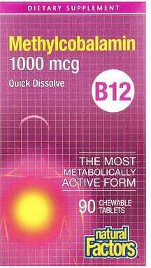 Natural Factors, B12, Methylcobalamin, 1.000 mcg, 90 Kautabletten