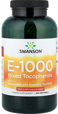 Swanson, Vitamin E-1000, Mixed Tocopherols, Vitamin E-1000, gemischte Tocopherole, 1.000 IU (671,1 mg), 250 Weichkapseln