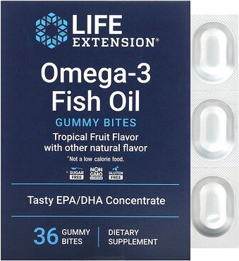 Thumbnail - Life Extension, Omega-3 Fish Oil Gummy Bites, Omega-3-Fischöl-Fruchtgummis, tropische Früchte, 36 Fruchtgummis (750 mg p...