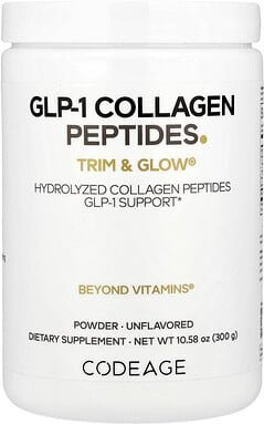 Codeage, GLP-1 Collagen Peptides Powder, GLP-1-Kollagenpeptid-Pulver, Trim & Glow®, geschmacksneutral, 300 g (10,58 oz.)