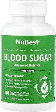 NuBest, Blood Sugar, Blutzucker, 60 pflanzliche Kapseln