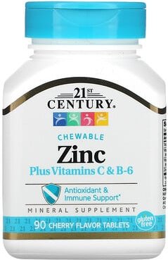 Thumbnail - 21st Century, Zink plus Vitamin C und B-6, Kautablette, Kirschgeschmack, 90 Tabletten