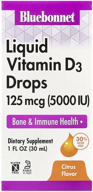 Bluebonnet Nutrition, Liquid Vitamin D3 Drops, flüssige Vitamin-D3-Tropfen, Zitrus, 5.000 IU, 30 ml (1 fl. oz.)