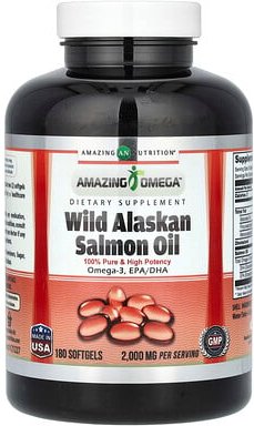 Amazing Nutrition, Wild Alaskan Salmon Oil, Öl von wildem Alaska-Lachs, 180 Weichkapseln (1.000 pro Weichkapsel)