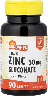 Sundance Vitamins, Chelated Zinc Gluconate, Chelatiertes Zinkgluconat, 50 mg, 90 Tabletten