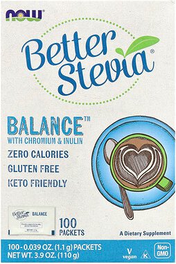 NOW Foods, Better Stevia®, Balance™ with Chromium & Inulin, Stevia® mit Chrom und Inulin, 100 Päckchen, je 1,1 g (0,039 ...