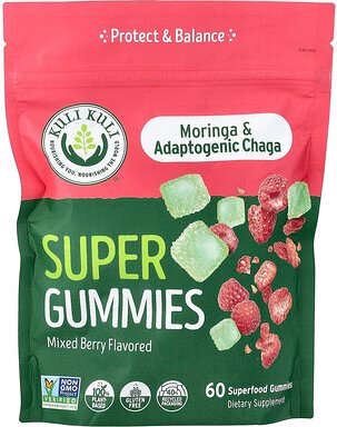 Kuli Kuli, Super Gummies, Moringa & Adaptogenic Chaga, Super-Fruchtgummis, Moringa und adaptogenes Chaga, gemischte Beer...