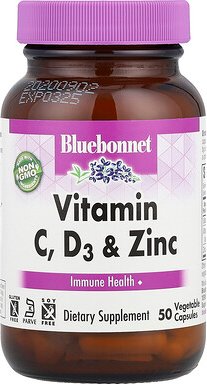 Bluebonnet Nutrition, Vitamin C, D3 und Zink, 50 pflanzliche Kapseln