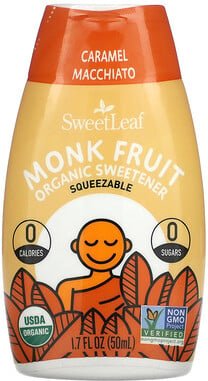 SweetLeaf Stevia, Monk Fruit Organic Sweetener Squeezable, Bio-Süßstoff von Monk Fruit zum Zusammendrücken, Karamell Mac...
