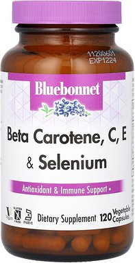 Bluebonnet Nutrition, Beta Carotene, C, E & Selenium, Betacarotin, Vitamin C, E und Selen, 120 pflanzliche Kapseln
