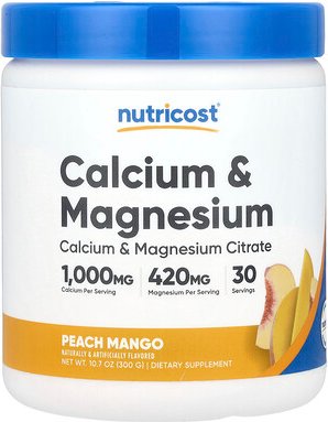 Nutricost, Calcium & Magnesium, Pfirsich-Mango, 300 g (10,7 oz.)