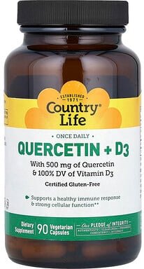 Country Life, Quercetin + D3, 90 pflanzliche Kapseln