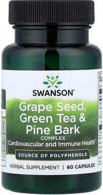 Swanson, Grape Seed, Green Tea & Pine Bark Complex, Traubenkerne, grüner Tee und Kiefernrinden-Komplex, 60 Kapseln