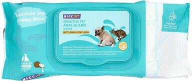HICC Pet, Sensitive Pet Anal Drüse Wipes, empfindliche Analdrüsen-Tücher für Hunde und Katzen, Kokosnuss, 100 Tücher