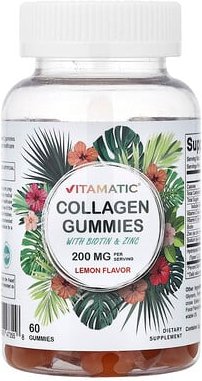 Thumbnail - Vitamatic, Collagen Gummies With Biotin & Zinc, Kollagen-Fruchtgummis mit Biotin und Zink, Zitrone, 60 Fruchtgummis