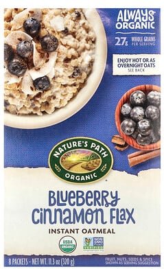 Nature's Path, Bio-Instant-Haferflocken, Heidelbeere-Zimt-Leins, 8 Päckchen, 320 g (11,3 oz.)