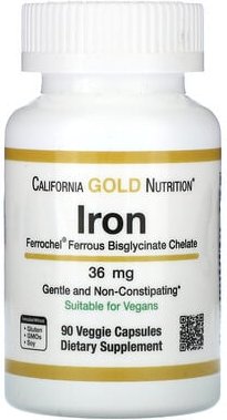 Thumbnail - California Gold Nutrition, Ferrochel Iron (Bisglycinate), Ferrochel Eisenbisglycinat, 36 mg, 90 pflanzliche Kapseln