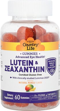 Country Life, Lutein & Zeaxanthin Gummies, Lutein- und Zeaxanthin-Fruchtgummis, natürliche Mango, 60 Fruchtgummis