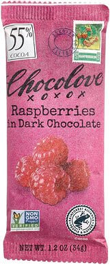 Chocolove, Himbeeren in dunkler Schokolade, 55% Kakao, 34 g (1,2 oz.)