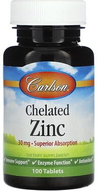 Thumbnail - Carlson, Chelatiertes Zink, 30 mg, 100 Tabletten