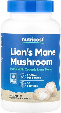 Nutricost, Lion's Mane Mushroom, Löwenmähne-Pilz, 90 Kapseln (700 mg pro Kapsel)