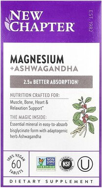 New Chapter, Magnesium + Ashwagandha, 60 vegane Tabletten