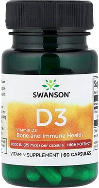 Swanson, Vitamin D3, hohe Potenz, 25 mcg (1.000 IU), 60 Kapseln