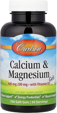 Carlson, Calcium- und Magnesiumgele mit Vitamin D3, 100 Weichkapseln