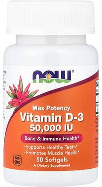 NOW Foods, Vitamin D-3, Vitamin D3 mit maximaler Wirksamkeit, 50.000 IE, 50 Weichkapseln