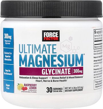 Force Factor, Ultimate Magnesium® Glycinate Drink Mix, Magnesium-Glycinat-Trinkmischung, Himbeer-Zitrone, 123,6 g (4,36 ...
