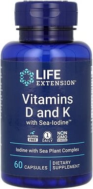 Life Extension, Vitamin D und K mit Meer-Jod, 60 Kapseln