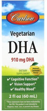 Carlson, Vegetarisches DHA, natürliche Zitrone, 910 mg, 60 ml (2 fl. oz.)