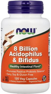 NOW Foods, 8 Milliarden Acidophilus und Bifidus, 120 pflanzliche Kapseln (68 mg pro Kapsel)