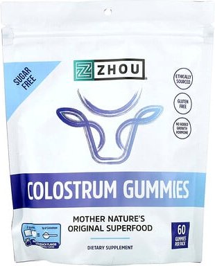 Zhou Nutrition, Colostrum Gummies, Colostrum-Fruchtgummis, natürlicher Pfirsich, 60 Fruchtgummis