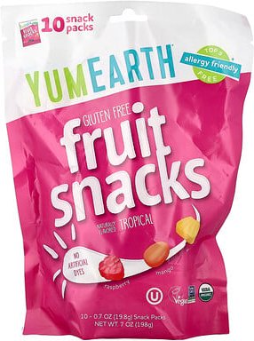 YumEarth, Gluten Free Fruit Snacks, Tropical, glutenfreie Fruchtsnacks, tropisch, 10 Snack-Packungen, je 19,8 g (0,7 oz....