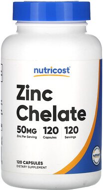 Nutricost, Zinkchelat, 50 mg, 120 Kapseln