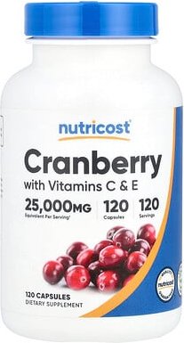 Thumbnail - Nutricost, Cranberry with Vitamins C & E, Cranberry mit Vitamin C und E, 120 Kapseln