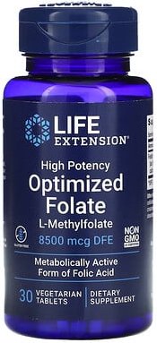 Thumbnail - Life Extension, High Potency Optimized Folate, hochwirksames optimiertes Folat, 8.500 mcg DFE, 30 pflanzliche Tabletten