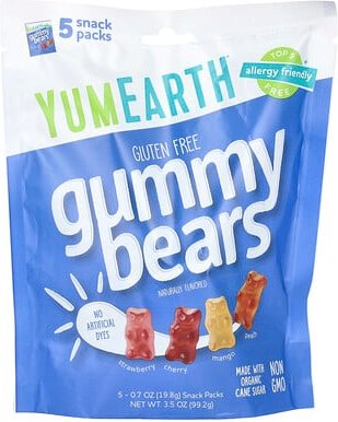 YumEarth, Gluten Free Gummy Bears, glutenfreie Gummibärchen, Erdbeere, Kirsche, Mango, Pfirsich, 5 Snack-Packs, je 19,8 ...