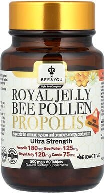 Bee & You, Royal Jelly Bee Pollen Propolis, Gelée Royale Bienenpollen Propolis, 60 Tabletten