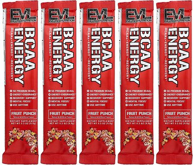 EVLution Nutrition, BCAA Energy®, Fruchtpunsch, 5 Päckchen, je 9,9 g (0,3 oz.).