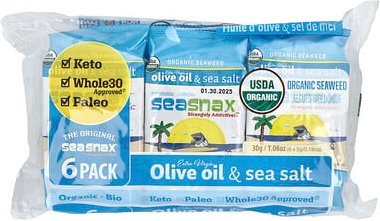 Thumbnail - SeaSnax, Organic Seaweed, Extra Virgin Olive Oil & Sea Salt, Bio-Seetang, natives Olivenöl extra und Meersalz, 6er-Pack,...