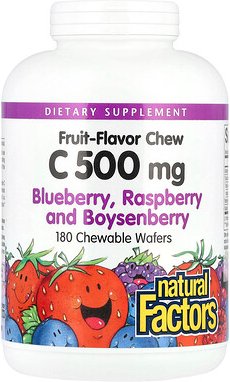 Thumbnail - Natural Factors, Fruit-Flavor Chew Vitamin C, Kau-Vitamin C mit Fruchtgeschmack, Heidelbeere, Himbeere und Boysenbeere, ...